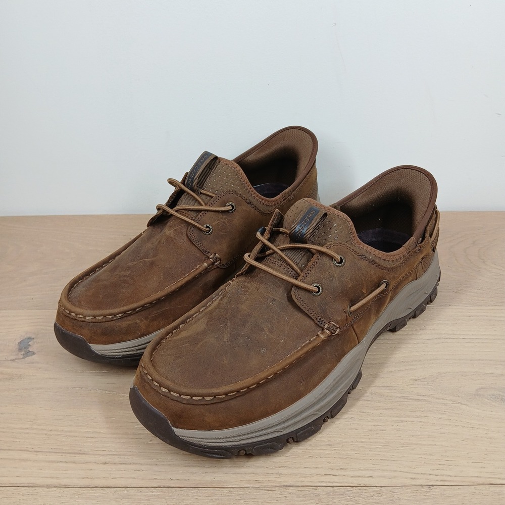 Skechers Slip-ins Boat Shoe Mens 13WW Brown Leather Extra Wide Fit Gogamat Arch